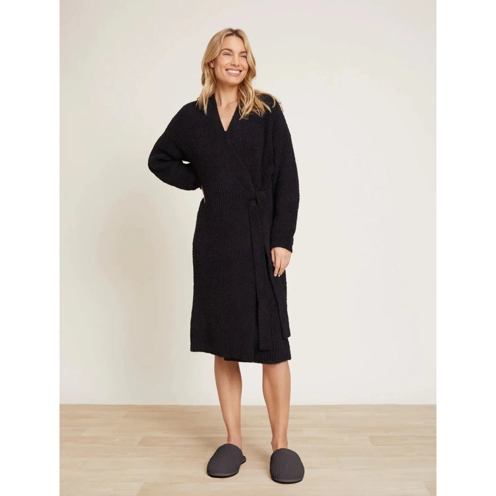 Barefoot Dreams Cozy Chic Side Tie Robe in Black size small